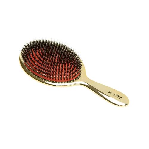 Vista 2 de Ibiza Hair Cepillo de jabalí ovalado extra grande (GL7 - dorado metálico) Cerdas de jabalí/nailon estimulan el cuero cabelludo y distribuyen