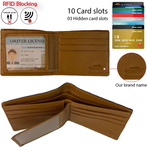 Vista 3 de Cartera hecha a mano con diseño de cocodrilo de cocodrilo y bocina de piel auténtica, bloqueo RFID hecha por artesanos vietnamitas, Bifold-dark