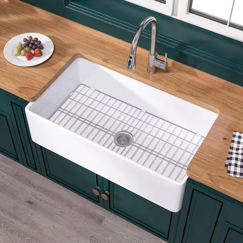 Vista 18 de Miuara Fregadero de cocina con delantal de arcilla refractaria de hueso