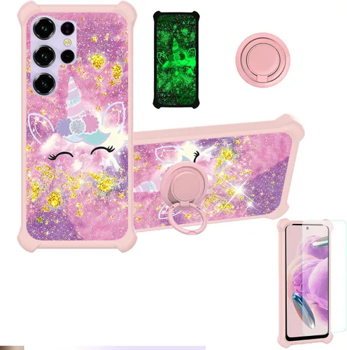 Vista 11 de jioeuinly Funda compatible con Oukitel P1 Pro con protector de pantalla de vidrio templado, policarbonato duro + silicona suave, soporte de anillo