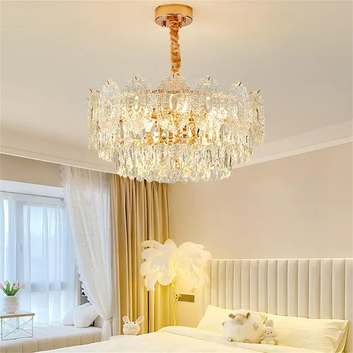 Vista 5 de Modern Gold Chandeliers Lighting, Creative Cloud Glass Pendant Ceiling Fixture Lamp, D55cm Round Crystal Glass Chandelier, 9-Light, Applicable to