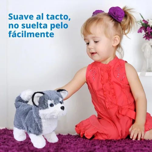 Vista 5 de WorWoder Cachorro de peluche de Alaska, perro electrónico interactivo para mascotas, caminar, ladrar, mover la cola, estirar, animal de compañía