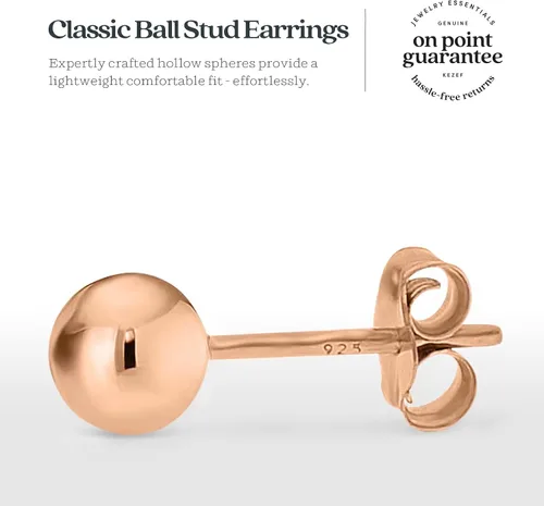Vista 3 de 18k Rose Gold Plated Sterling Silver High Polished Ball Bead Stud Earrings ALL SIZES