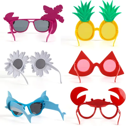 Vista 5 de FINGOOO Divertidas gafas de sol, 6 pares de lentes de sol de fiesta, hawaianas, tropicales, playa, Luau, gafas de fiesta para adultos y niños
