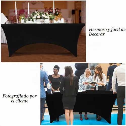 Vista 6 de BDDC - Funda de mesa ajustada de 4 pies, manteles de elastano negros, manteles elásticos lavables y resistentes a las arrugas para eventos, bodas