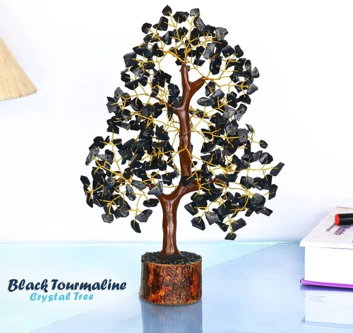 Vista 3 de YATHABI Escultura de gema de turmalina negra, árbol de cristal, decoración de Feng Shui, árbol de dinero de buena suerte