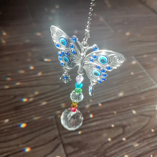 Vista 4 de Atrapasoles colgante de ventana con cristal, mariposa azul para jardín colgante de arco iris (mariposa)