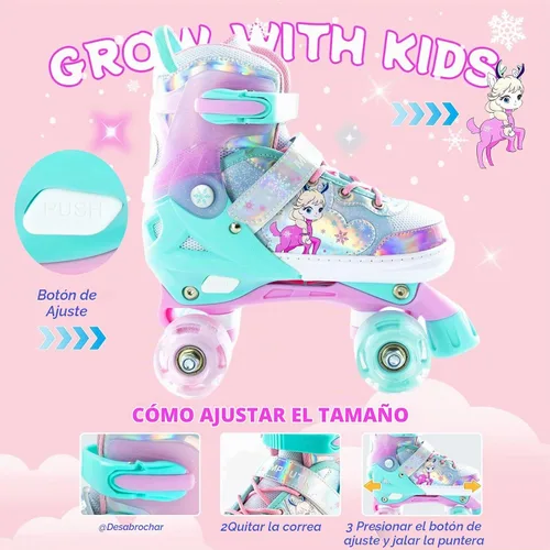 Vista 2 de Patines ajustables para niñas, todas las ruedas, zapatos de patinaje luminosos con luz para niños