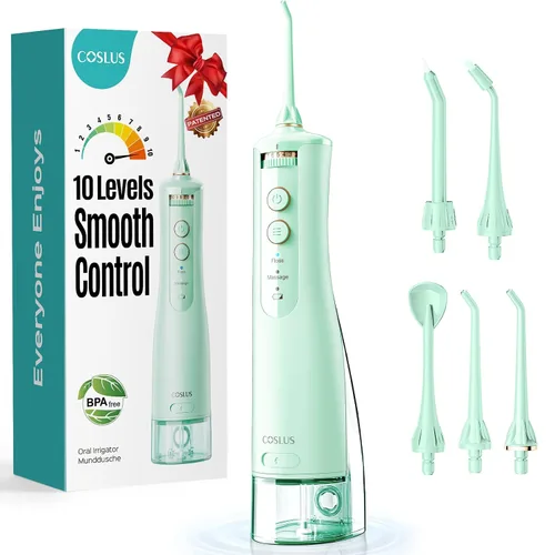 Vista 12 de COSLUS Irrigador de Agua Portátil para Dientes: 10 Ajustes de Presión Profesional para Ortodoncia, Aparejos y Encías Sensibles - Inalámbrico