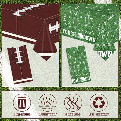 Vista 4 de Mantel de fútbol de plástico, manteles desechables para mesa rectangular, para el día del partido, decoración de fiesta de cumpleaños, suministros