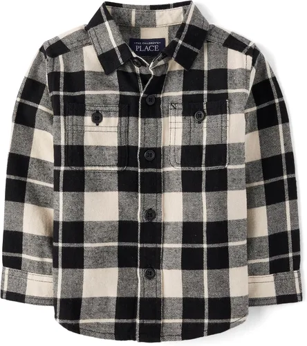 Vista 16 de The Children's Place - Camisa de franela a cuadros con mangas largas y botones para bebés y niños pequeños
