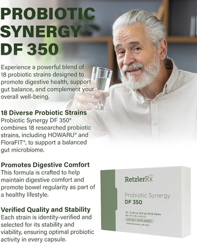 Vista 4 de Probiotic Synergy DF 350 ® de Dr. RetzlerRx™ - 350 mil millones de UFC - Sin lácteos y alta potencia 350 CFU Suplemento probiótico de 18 cepas
