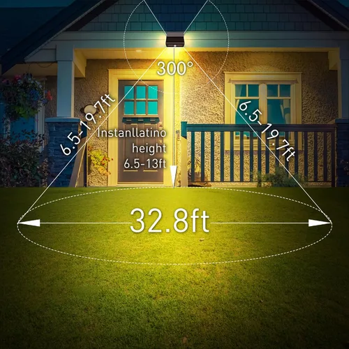 Vista 9 de AURAXY Luces de inundación de seguridad LED con sensor de movimiento solar impermeable para exteriores, funciona con pilas, luz de pared activada