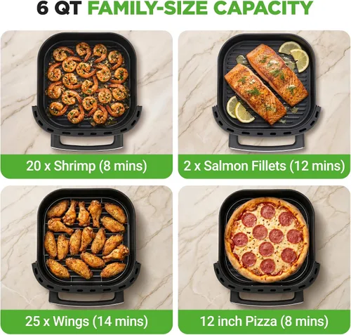 Vista 4 de NutriChef Freidora de aire extra grande de 6 cuartos con preajustes de cocción 11 en 1 Cesta extragrande para pizza de hasta 12 pulgadas