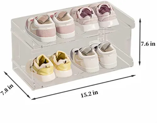 Vista 3 de Zapatero acrílico de 2 niveles para niños, organizador de zapatos para zapatos y botas, estante transparente para zapatos para armario, organizador