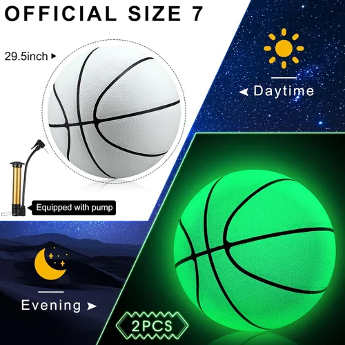 Vista 3 de Jenaai Juego de 3 piezas de baloncesto brillante, incluye tamaño 7 brillante baloncesto luz nocturna red con bomba para aro luminoso regalo