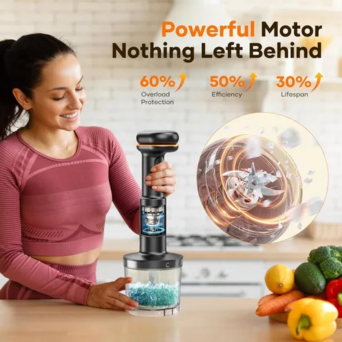 Vista 8 de Batidora de inmersión sin cable de varilla 5 en 1, Ritus 13000RPM, licuadora de sopa recargable de mano, mezclador para comida de bebé y batidos