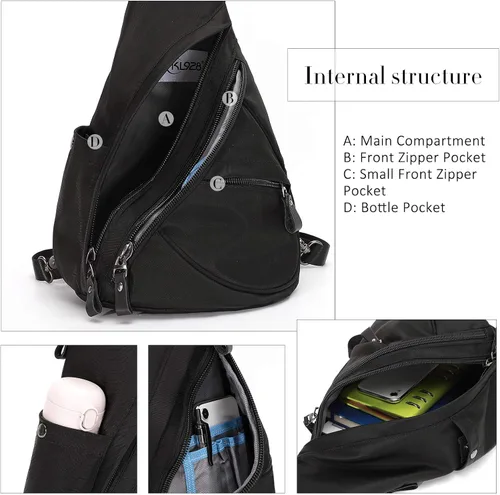 Vista 3 de KL928 Bolso bandolera de lona Mochila pequeña cruzada de hombro, mochila casual para hombres y mujeres