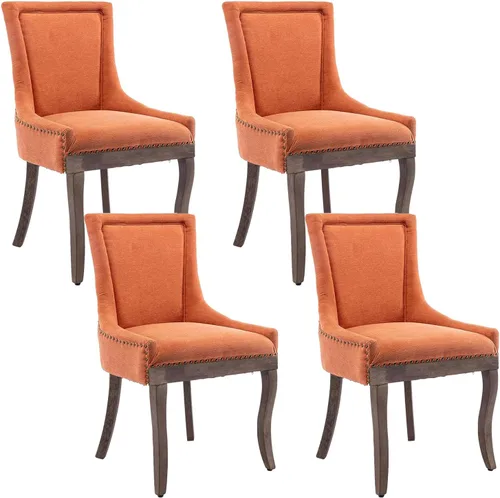 Vista 33 de Aoowow - Juego de 2 sillas laterales tapizadas vintage de tela, sillas de cocina y comedor de estilo campestre con patas de madera maciza y Tela