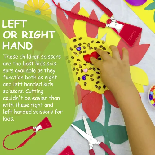 Vista 4 de Triadic Juego de 2 tijeras de bucle para niños diestros o zurdos para preescolares, escuelas, aulas, niños adaptables y con necesidades especiales