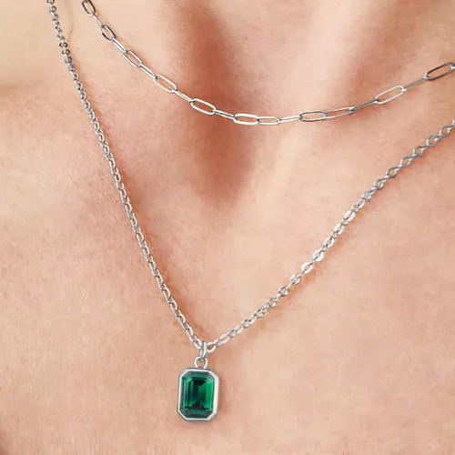 Vista 3 de Stocking Stuffers for Women - Layered Birthstone Necklace for Women Girls, 14K Gold-Plated Paperclip Chain Choker Necklace with Rectangle Birthstone
