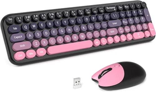 Vista 18 de MOFII Combo de teclado y mouse inalámbricos, máquina de escribir compacta, juego de teclado y mouse redondos retro, Plug and Play, para Windows