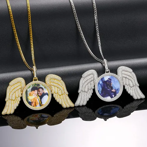 Vista 3 de Gugots Collar de plata de ley 925 con foto personalizada colgante de foto personalizado oro helado plata y memoria cadenas de imagen personalizadas