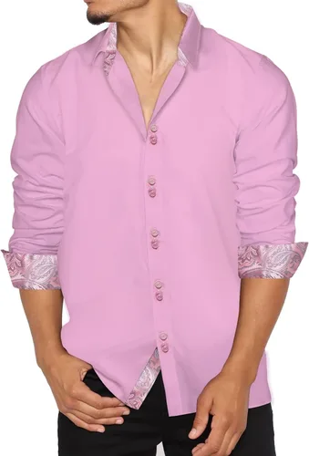 Vista 6 de DiBanGu Camisa casual de manga larga con botones para hombre, camisa de vestir de ajuste regular