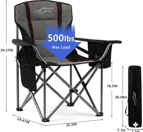 Vista 3 de FAIR WIND Juego de 2 sillas de camping totalmente acolchadas de gran tamaño, juego de sillas de césped resistentes con soporte lumbar ajustable