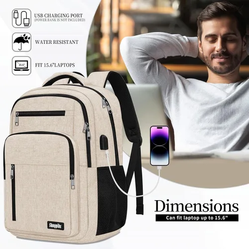 Vista 4 de Mochila Skaypibs para Mujeres y Hombres, Mochilas para Trabajo y Viaje con Porta Laptop, A6-Beige, 15,6 pulg., Moderno