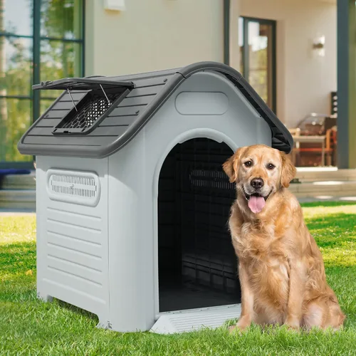 Vista 8 de YITAHOME Casa para perros de plástico para exteriores, resistente al agua, con tragaluz ajustable y base elevada para perros pequeños, medianos