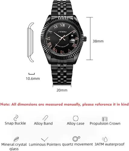 Vista 6 de SINOBI Men's Luminous Hand Calendar Date Quartz Watch Classic Stainless Steel Watches for Men
