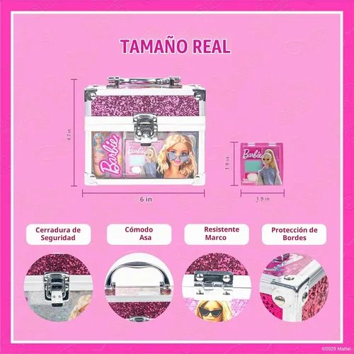 Vista 5 de Barbie - Juego de maquillaje para niños en mini estuche de tren, seguro para niñas a partir de 3 años
