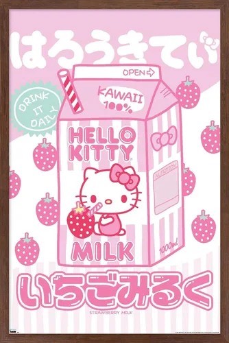 Vista 9 de Hello Kitty: 20 Kawaii Tokyo - Póster de pared con leche, 22.4 pulgadas de largo x 14.7 pulgadas de ancho, versión enmarcada de madera de granero