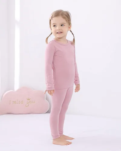 Vista 5 de GUISBY Conjunto de pijama de rayón hecho de bambú, para niños y niñas, ropa de dormir de ajuste cómodo para uso diario, conjunto de 2 piezas