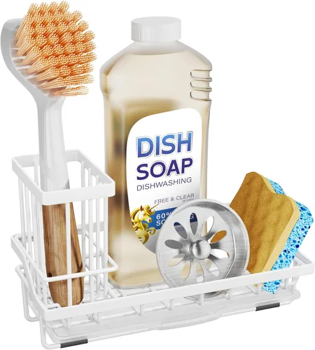 Vista 9 de SWTYMIKI Organizador de Fregadero para Esponja - Organizador de Cocina con Soporte de Cepillo Alto para Encimera para Mantener Jabones y Esponjas