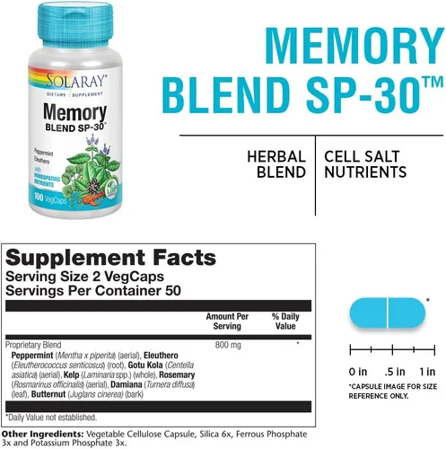 Vista 2 de SOLARAY Memory Blend SP-30 Mezcla de hierbas con nutrientes de sal celular para ayudar a apoyar la memoria, la concentración y la concentración