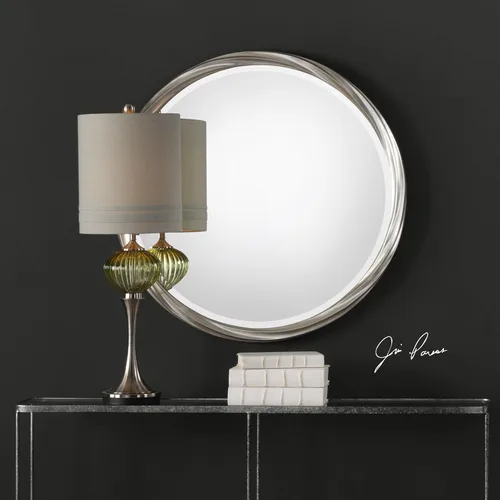 Vista 2 de MY SWANKY HOME Espejo de pared redondo con anillo plateado retorcido de 36 pulgadas Vanity Retro Mid Century Modern