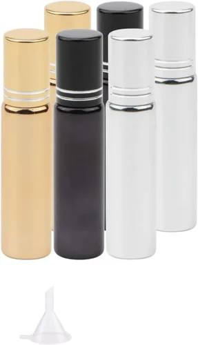 Vista 8 de Kesell Paquete de 6 botellas de rodillo de vidrio negro de 0.3 fl oz, botellas de rodillo de aceite esencial con embudo y aplicador de bola