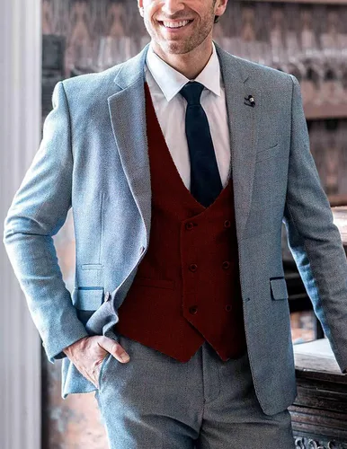 Vista 2 de COOFANDY Chaleco de traje para hombre, ajustado, doble botonadura, chaleco formal de negocios