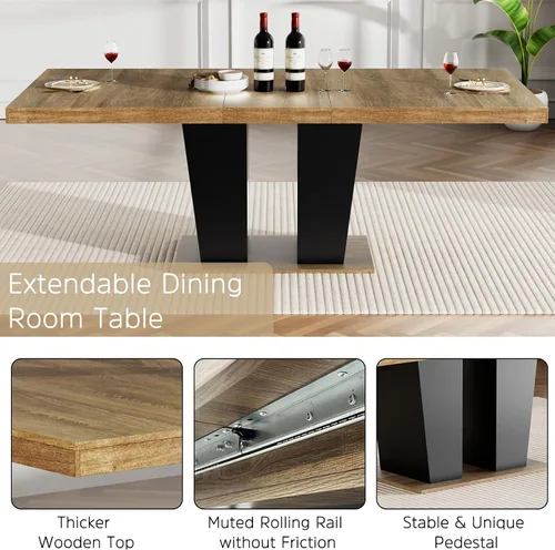 Vista 3 de Henf Juego de mesa de comedor extensible de 5 piezas para 4, 63"-79" Mesa de cocina grande extensible con 4 sillas negras acolchadas, Juego de mesa