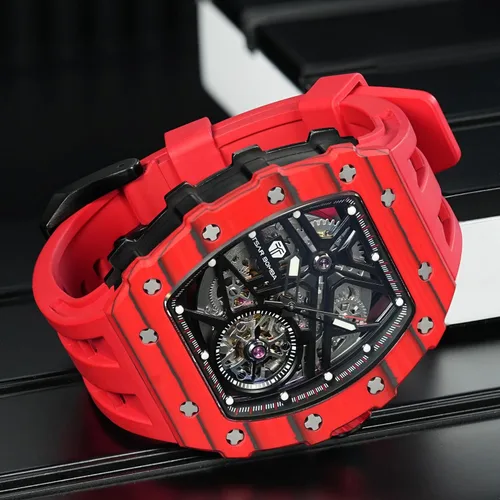Vista 2 de Relojes automáticos para hombre, reloj impermeable hasta 164.0 ft, reloj analógico de esqueleto mecánico de lujo, correas de reloj de silicona