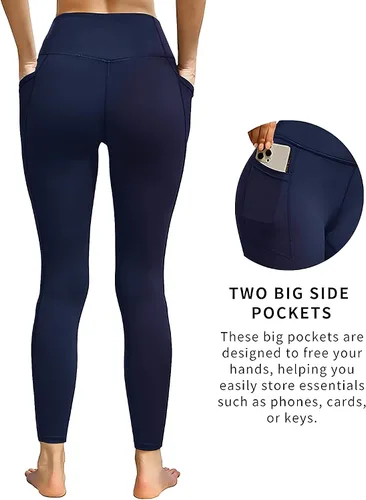 Vista 5 de Leggings de mujer con bolsillos y control de abdomen, pantalones de yoga, fitness, entrenamiento, correr, no se transparentan
