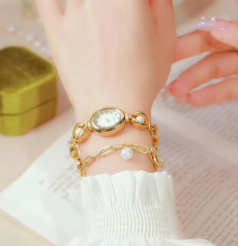 Vista 6 de ADSBIAOYE Elegante reloj de vestir para mujer con perla de moda, reloj de esfera ovalada, pulsera de regalo para mujer, reloj analógico impermeable