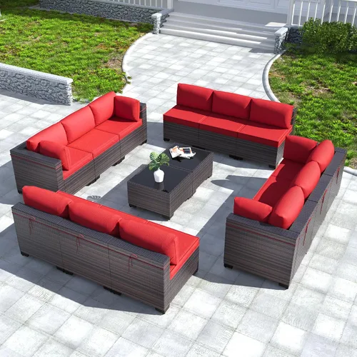 Vista 67 de Kullavik - Juego de muebles para exterior de 6 piezas con sofá modular de ratán de polietileno, color negro