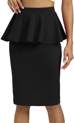 Vista 3 de LYANER Falda de tubo de cintura alta con volantes y volantes para mujer, falda de negocios