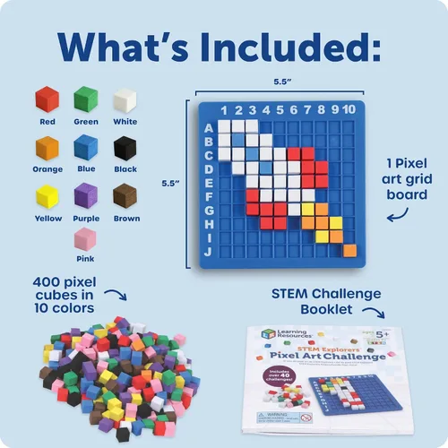 Vista 5 de Learning Resources STEM Explorers Desafío de Arte Pixel - Rompecabezas Matemáticos, Bloques de Patrones, Juego Sensorial, Artes y Manualidades