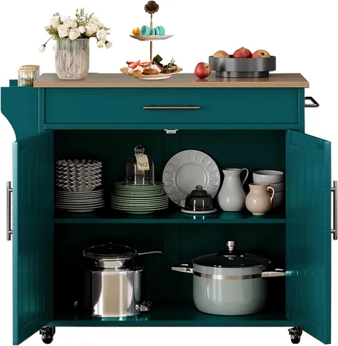 Vista 11 de Carrito de isla de cocina con almacenamiento, madera, negro