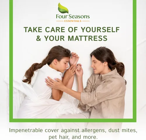 Vista 2 de Four Seasons Essentials Protector de colchón impermeable de tamaño individual – Viscosa refrescante derivada de la funda de colchón de sábana bajera