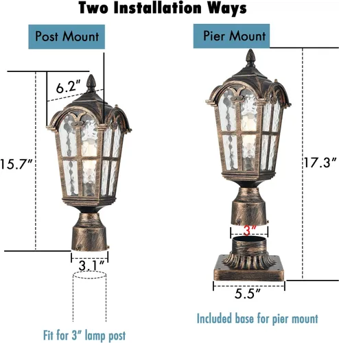 Vista 5 de YUBOLE Luz de poste para exteriores, farol de poste exterior, lámpara de poste de aluminio fundido impermeable con pantalla de vidrio templado